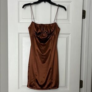 DNA Couture Chocolate Brown Satin Mini Dress